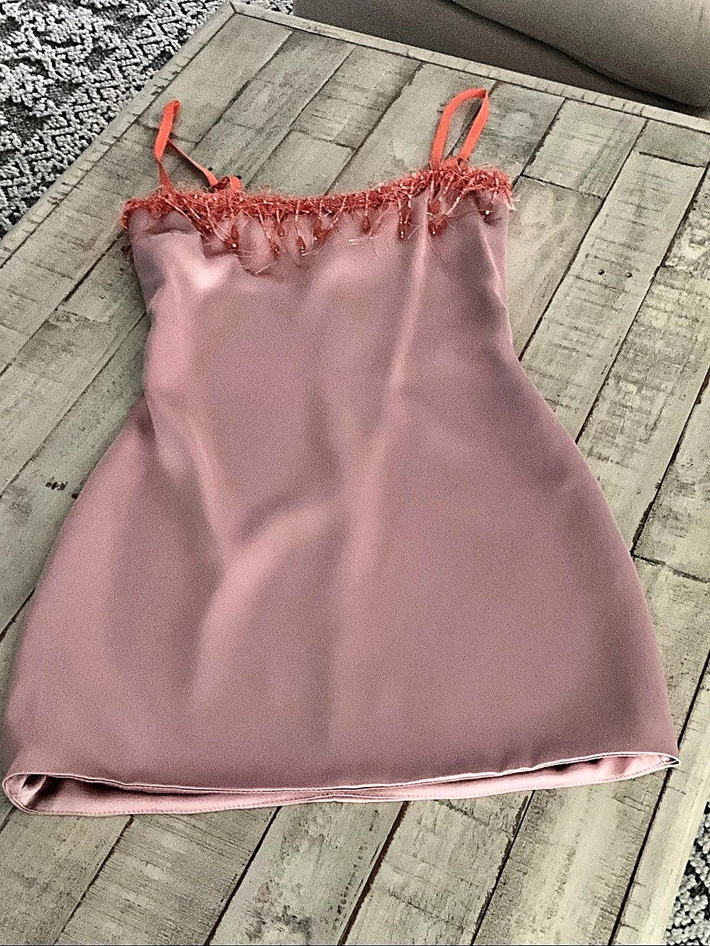 GUIZIO Pink Feather Trim Mini Dress Like New